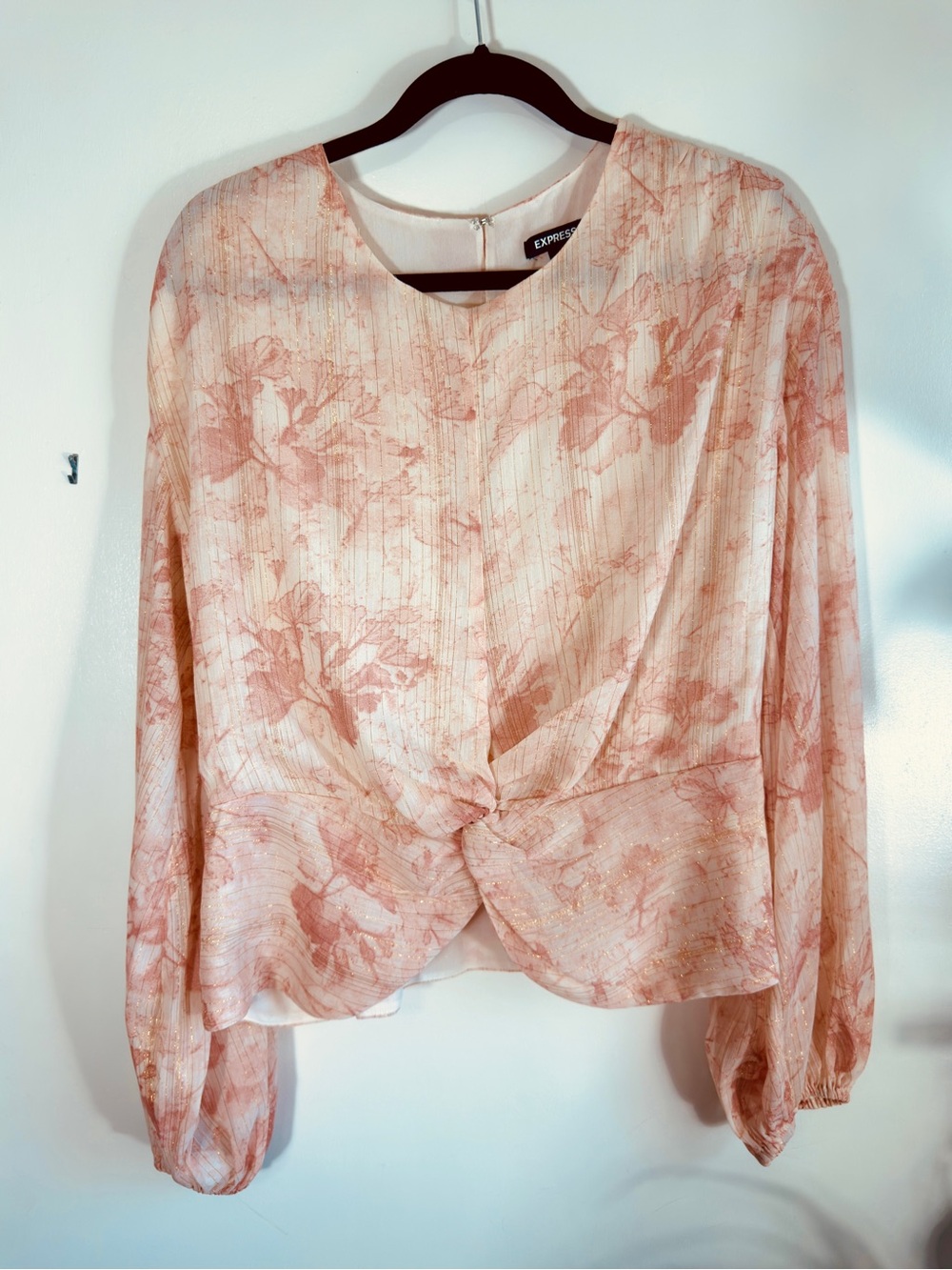 Express Pink and Cream Floral Twist-Front Blouse